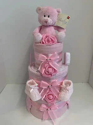 Pink 3 Tier Nappy Cake Baby Shower Gift Baby Hamper Other Colours Available • £46.99