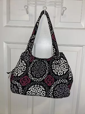 VERA BRADLEY Black White CANTERBERRY MAGENTA  Large Tote Bag Retired • $19.85