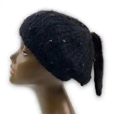 70's Italian Mink Tail Mohair Wool Beaded Beret Winter Hat • $125