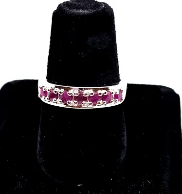 Sterling Silver Natural Ruby Band Ring Size 7 3/4 Signed R Nice Quality! • $32.99
