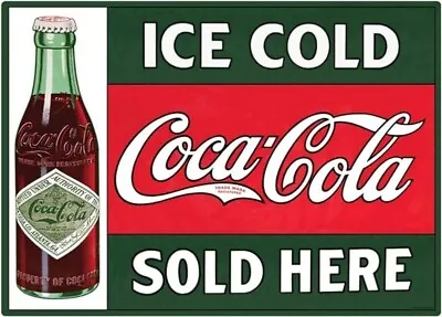 Coca Cola Ice Cold Sold Here Steel Fridge Magnet 80mm X 60mm REDUCED TO CLEAR!! • £1.99