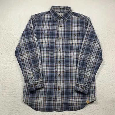 Carhartt Shirt Mens Medium Flannel Blue Plaid Button Down Long Sleeve Relaxed • $19.95