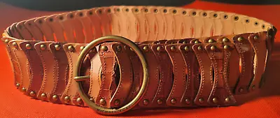 Michael Kors Women's Brown Leather Studded Brass O-ring Buckle Belt Size Medium • $19.99