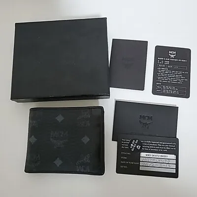 MCM Waleet  Black Visetos Monogram Logo With Box Card From Japan  • $115