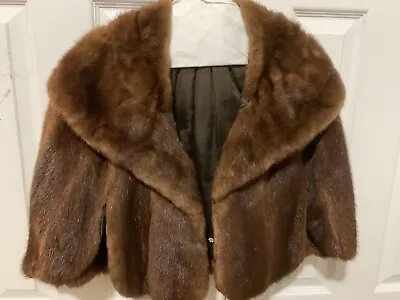 Vintage Famous Bar Monogramed Real Dark Mink Fur OverCoat Slip-On Shoulder Cover • $149.99