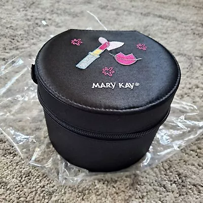 MARY KAY Round Makeup Embroidered Bag Case Detachable Handle Hard Sided • $19.89