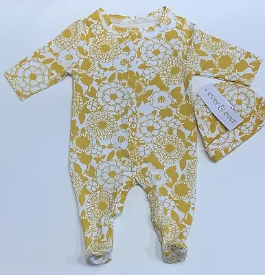 NEW Infant Baby Girl Sleep 'n Play Jumpsuit W/ Hat Set Yellow Flower Many Sizes • $9.24