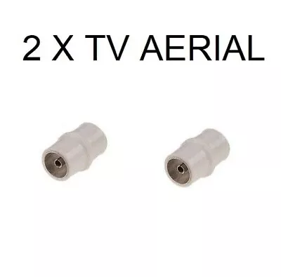 2x FEMALE COAXIAL COUPLER ADAPTOR PLUG TV & RADIO AERIAL CO-AXIAL COAX CONNECTOR • £2.49