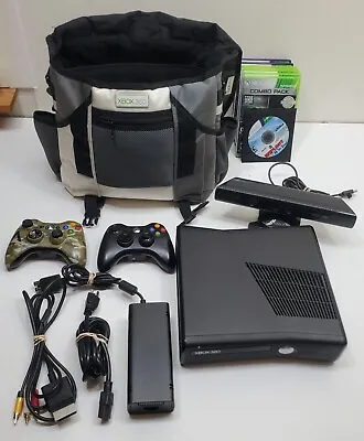 Microsoft Xbox 360 S Slim 250GB Black 1439 Console Kinect And Game Bundle Tested • $153.95