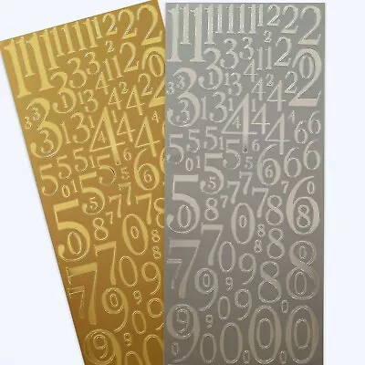 CARD MAKING NUMBER STICKERS Craft Peel Off Gold / Silver Set Outline Digits 0-9 • £2.68