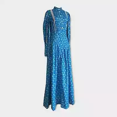 1960s 1970s Western Blue Bohemian Prairie Two-Piece Maxi Dress SZ Small US 4/6 • $74.99