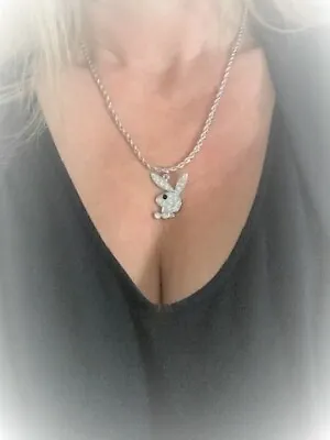 £8.99 • Buy Playboy Diamante CZ Necklace Sexy Silver Bunny Rabbit Pendant Chain Rhinestone  