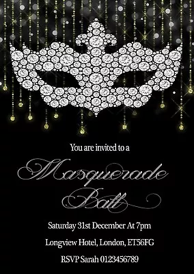 Personalised Masquerade Ball Invitations Birthday Party Invites & Envelopes X12  • £5.99