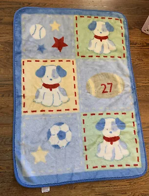 Vintage Blue Puppy Baby Blanket Soft Plush Luxe Bunny Bear Minky Mink Football • $54