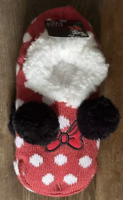 Women's Disney Minnie Mouse Slippers Socks Gripper Sock Shoe Polka Dot 4-10 NWT • $9.99