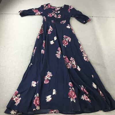 Indikah Womens Maxi Dress Size 10 Blue Floral Full Length A-Line • $17.48