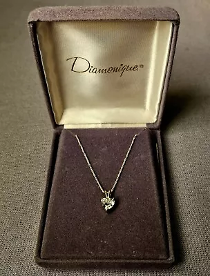 Vintage QVC Diamonique CZ Heart Pendant 925 Sterling Silver Chain Necklace 18 L • $19.95