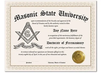 Masonic Free Freemason Personalized Diploma Certificate AWARD CLUB APPRECIATION  • $14.99