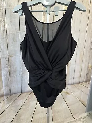 Miraclesuit Black Ruched One Piece Swimsuit With Mesh Full Bottom 18 SLIMMING • £28.50