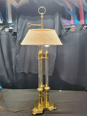 LARGE Vintage 85 Chapman 3 Column Brass Glass Crystal Neoclassical Table Lamp • $236