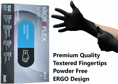 100 DISPOSABLE NITRILE GLOVES POWDER & LATEX FREE BLACK Medical SMALL FINGER TEC • £5.99