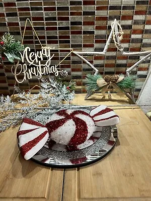 STUNNING GIANT RED & WHITE CANDY CANE SHIMMERING SWEET DECORATIONS 10 X 5 Inches • £10.99