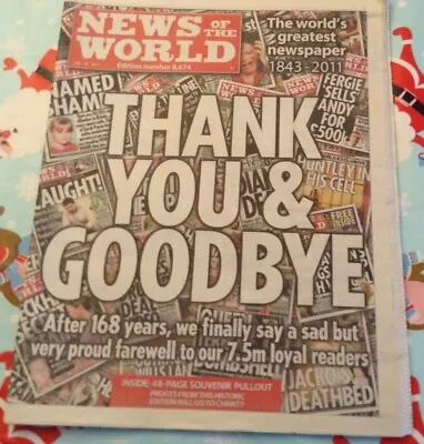 £14.99 • Buy NEWS OF THE WORLD Final Edition - No.8674 10/07/11 - With Bagged Inserts - Mint
