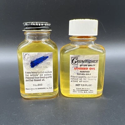 $27.99 • Buy (2) VTG Grumbacher Artists’ Quality Sun-Thickened & Purified Linseed Oil NOS