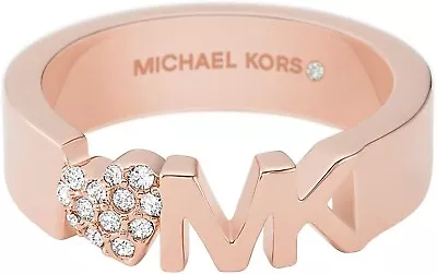 MICHAEL KORS Logo Rose Gold Tone Pave Crystal Heart Ring NWT $75.00 • $49