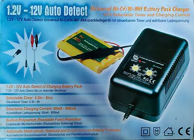 Universal 1.2-12v Battery Pack Charger Auto Detect Ni-Cd/Ni-MH Timer & Current • £14.99