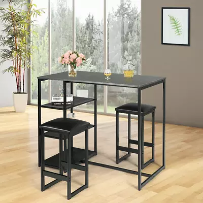 3 Pieces Dining Set With Rectangular Faux Marble And 3 Metal Storage Shelves • $190.09