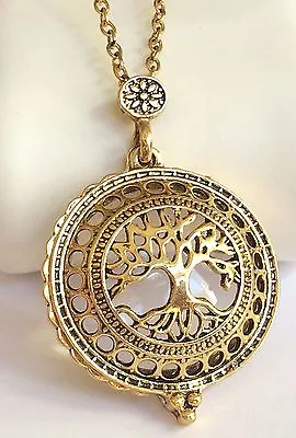 Gold Tree Of Life Necklace 24  X-Long Magnifying Glass Vintage Plus Size Plated • $12.99