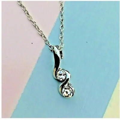 Silver Plated Crystal Necklace Chain Music Themed Jewellery & Free Gift Bag • £4.98