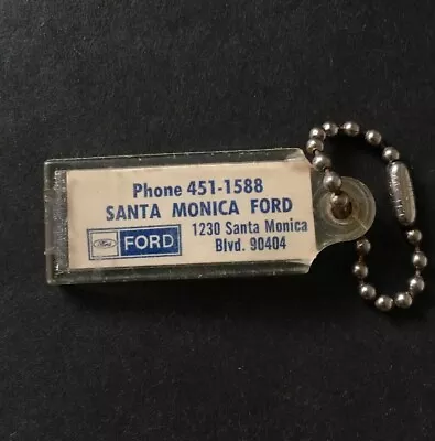 Vintage Dealer Keychain SANTA MONICA FORD Key Fob Ring CALIFORNIA 1969 Mustang • $24.98