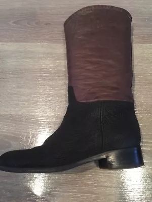 Authentic Ladies Chanel 12A Two Tone Dark Brown Black Leather Midcaf Boots Uk 6 • £199