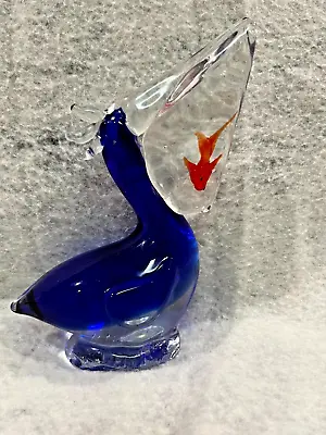 Large Art Glass Murano-Style Pelican Figurine/Paperweight Reef W/Fish In Beak • $12.95