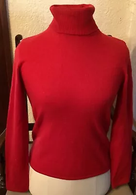 Womens 100% Cashmere Red Turtleneck Sweater M*A*G For Bloomingdale’s Small • $32