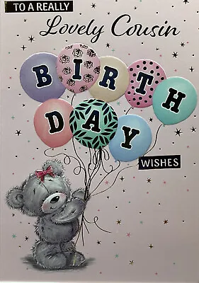 COUSIN BIRTHDAY GREETING CARD FEMALE CUTE TEDDY 7”x5” FREE P&P • £1.89