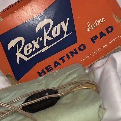VINTAGE Rex Ray Electric Heating Pad Mint Green Flannel Cover Works See Pics • $30