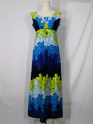 Vintage 70s Island Casuals Hawaiian Barkcloth Pineapple Maxi Dress Women's Sz 12 • $69.99