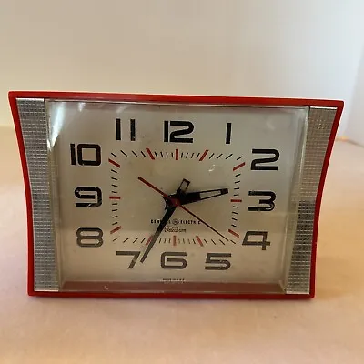 Vintage General Electric Red Kitchen Wall Clock Telechron Model 2H106 WORKS 50s • $44.50