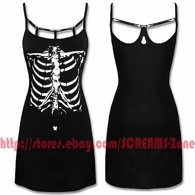 Punk Cage Rib Skeleton Cutout Goth Long Cami Tank Dress Psycho Visual Kei Top • $87.14