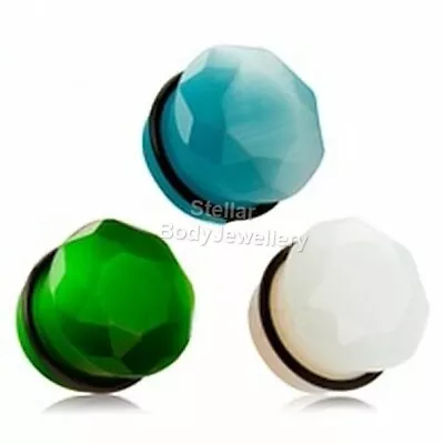£3.69 • Buy Stone Diamond Cut Front Single Flare Ear Plug Tunnel 6mm - 16mm 3 Colours