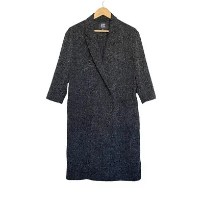 Vero Moda Luca Long Blazer Overcoat M 2 Button Black Herringbone Modern Blogger • $35.46