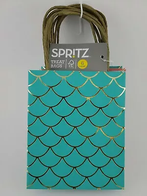   Spritz Small (6  H X 5  W) Mermaid Treat Bags 6 Count - Blue Aqua Salmon. • $7.90