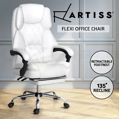 Artiss Executive Office Chair Computer Gaming Chairs Leather Footrest White • $129.95