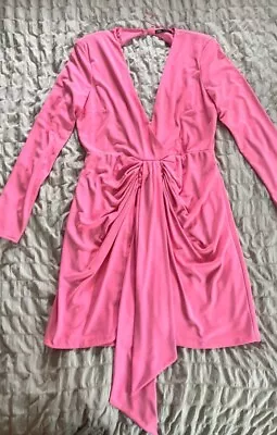 Zara Pink Draped Dress With Knot & Padded Shoulders • £12