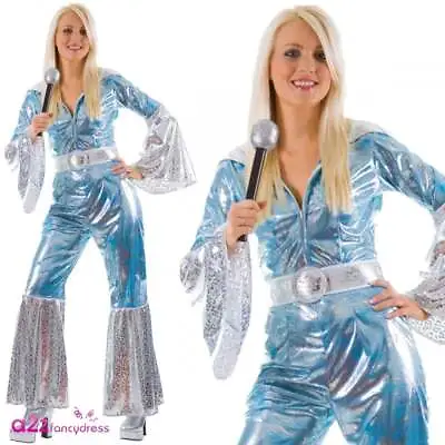 Ladies Waterloo Jumpsuit 70's Mamma Mia Eurovision Pop Star Fancy Dress UK 10-20 • £28.99
