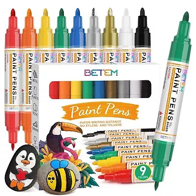 Oil Based Paint Markers Dual Tip Paint Pens(0.7mm & 3mm) Gold Silver 9 Packs • $14.67