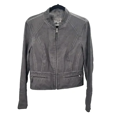 Anthropologie Hei Hei Dara Vegan Leather Jacket Womens Size Medium Gray Full Zip • $41.22